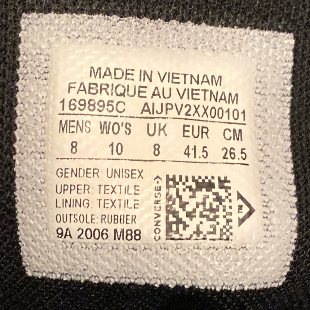 Converse Chuck Taylor All Star UV Hi Black Egret Unisex Shoes Women’s 10/ Men 8 - Picture 7 of 7
